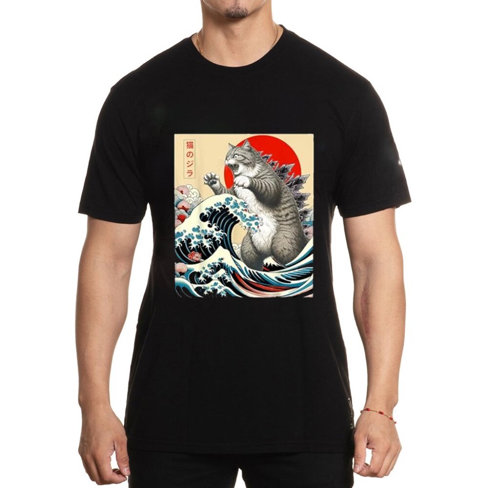 Catzilla Cat Japanese Art Funny Cat Gifts For Men Women Kid T-Shirt